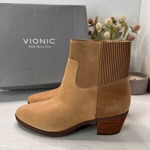 Vionic Shantelle Leather Waterproof Ankle Boots Wheat I2042L1200 Women's 9M NWB